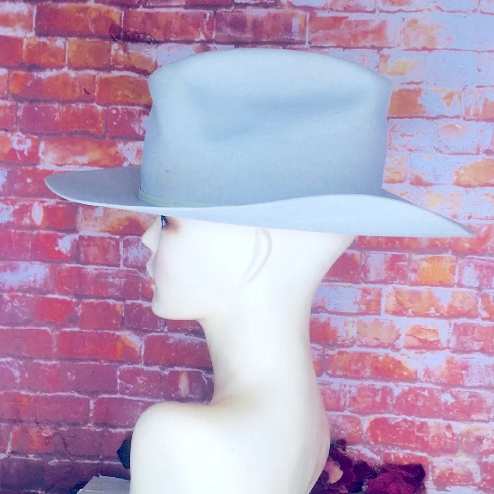 Vintage Off White Feather Accent Wool Felt  Rancher Hat